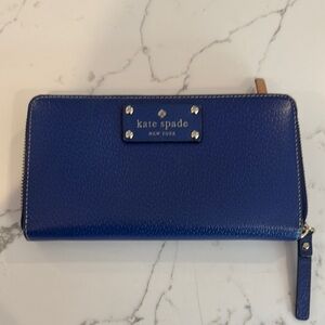 Kate Spade Royal Blue Leather Zip around Wallet